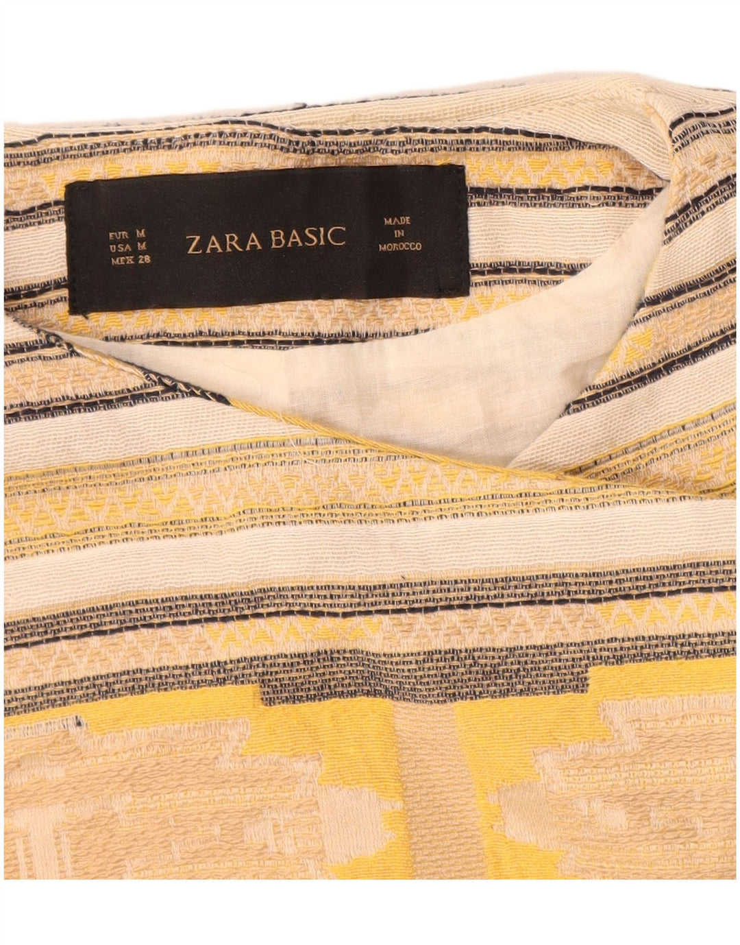 Zara Mens Crop Open Blazer Jacket UK 12 Medium Yellow Striped Cotton