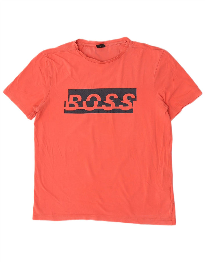 Hugo Boss Mens Graphic T-Shirt Top Medium Pink Cotton
