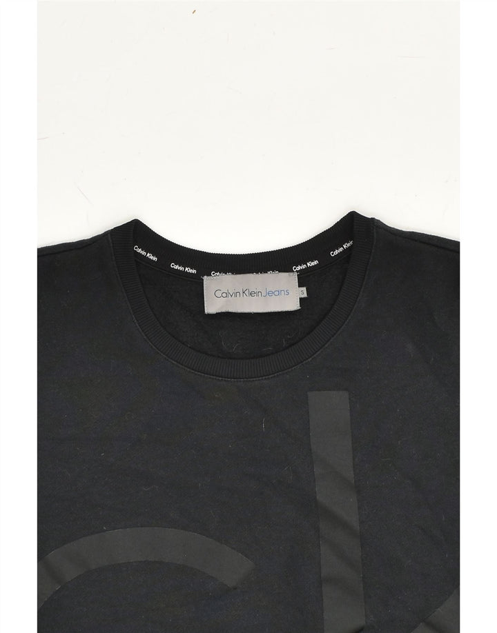 CALVIN KLEIN Womens Graphic Sweatshirt Jumper UK 8 Small Black Cotton | Vintage Calvin Klein | Thrift | Second-Hand Calvin Klein | Used Clothing | Messina Hembry 