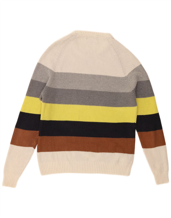 Zara Mens Crew Neck Jumper Sweater Medium Multicoloured Striped Cotton