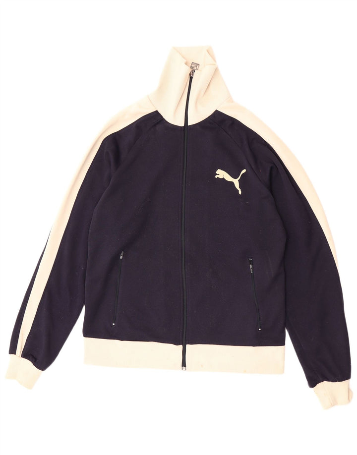 Puma Veste de survêtement pour homme Large Bleu Marine Colorblock Polyester