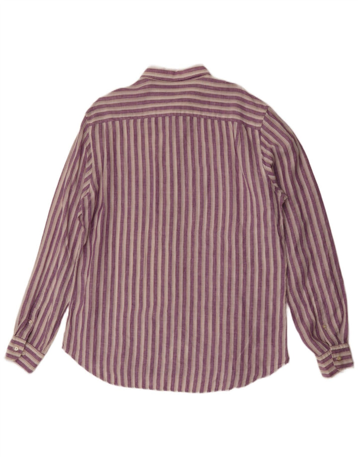 Massimo Dutti Mens Shirt XL Purple Striped Linen