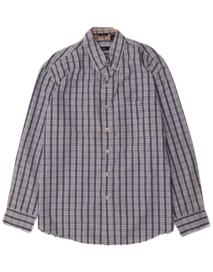 IZOD Mens Shirt Large Blue Check Cotton