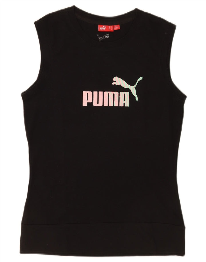 Puma Womens Graphic Vest Top UK 12 Medium Black Cotton
