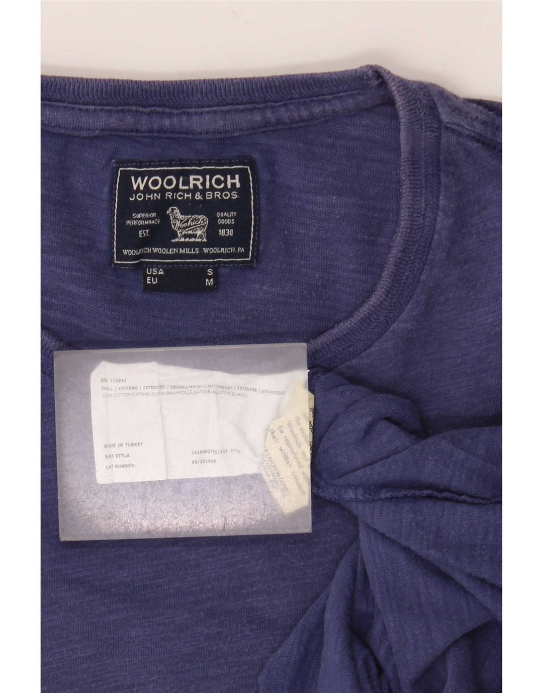 Woolrich Mens T-Shirt Top Medium Blue Cotton