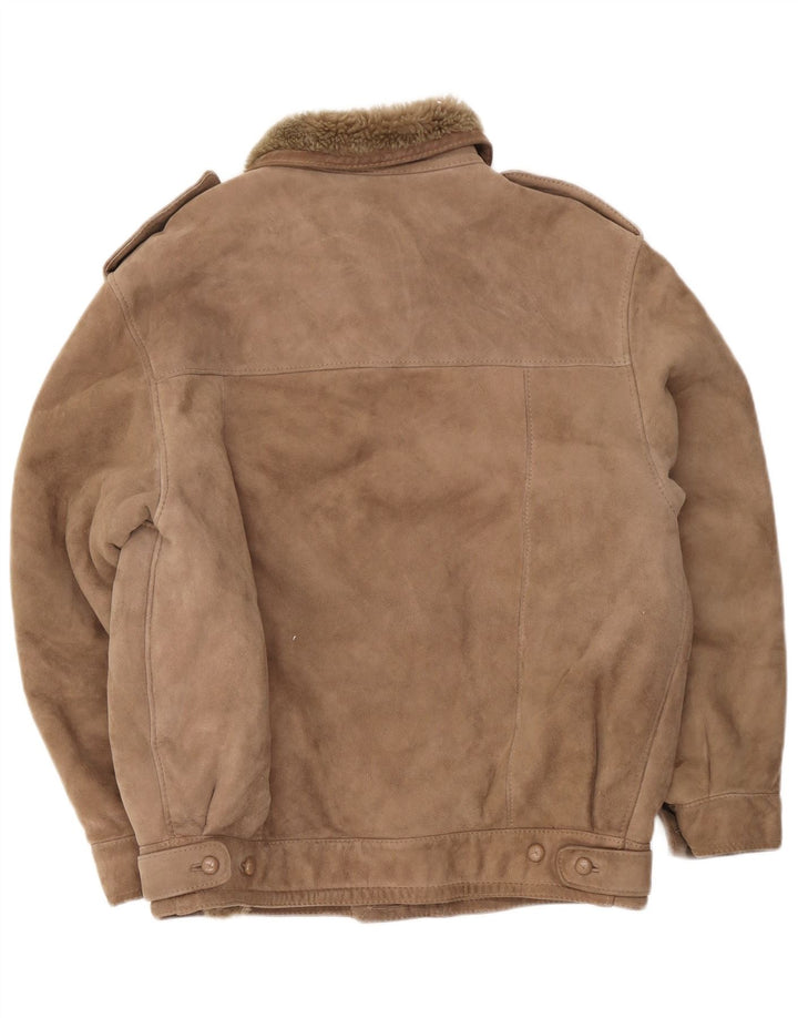Vintage Herren Militär Shearling Jacke IT 52 XL Beige
