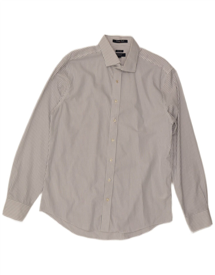 Gant Mens NON - IRON Shirt XL White Striped Cotton