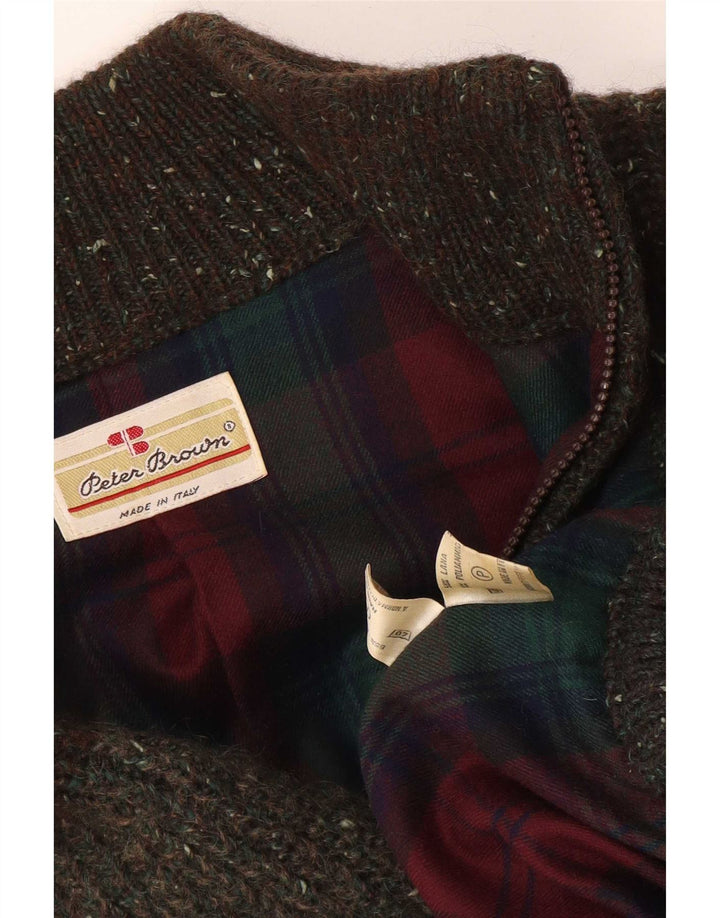 Maglione cardigan da uomo Peter Brown in lana a righe kaki medie