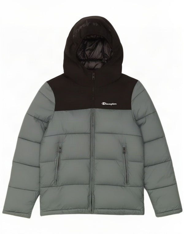 Champion Giacca imbottita con cappuccio da uomo UK 36 Small Grigio Colourblock Poliammide