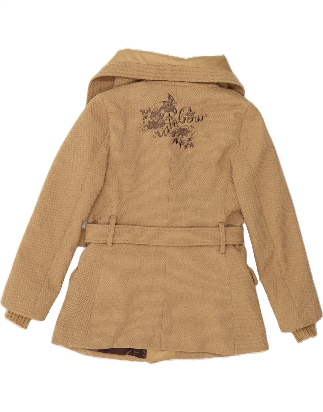 DESIGUAL Womens Rainbow Overcoat EU 40 Medium Beige Floral Butterfly Vintage Desigual and Second-Hand Desigual from Messina Hembry 