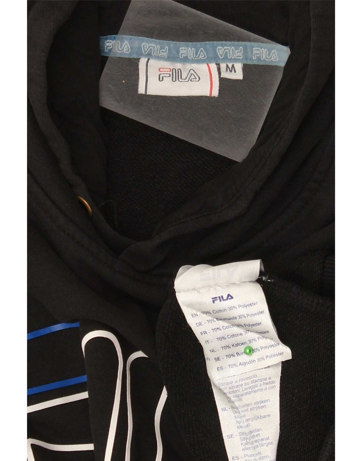 Fila Mens Graphic Hoodie Jumper Medium Black Cotton