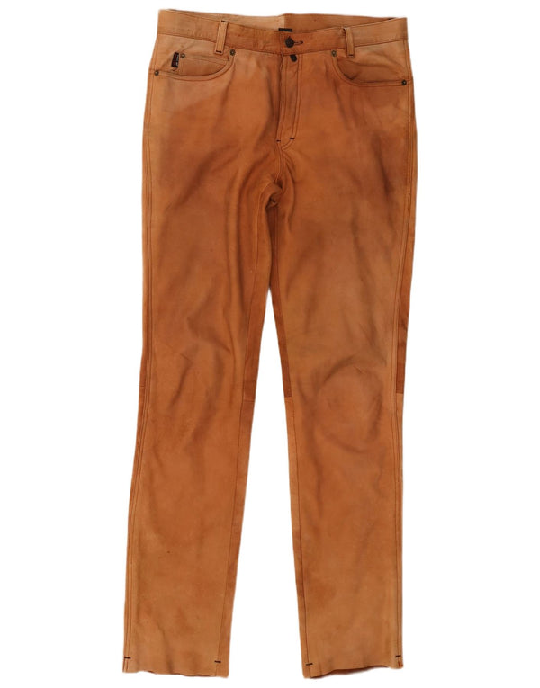 POLO Mens Straight Suede Trousers IT 52 XL W38 L34 Brown Leather