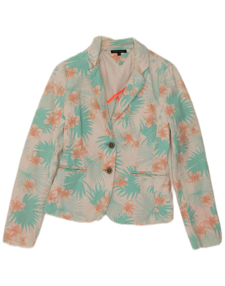 Tommy Hilfiger Womens 2 Button Blazer Jacket US 4 Small Blue Floral Cotton