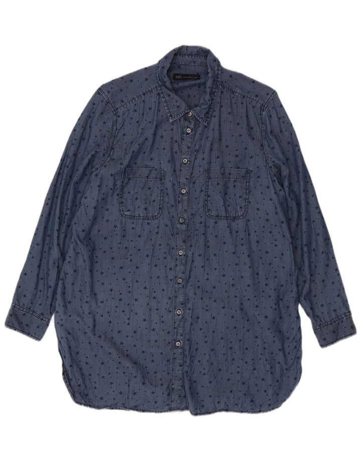 Marks & Spencer Womens Longline Abstract Pattern Shirt UK 16 Large Blue