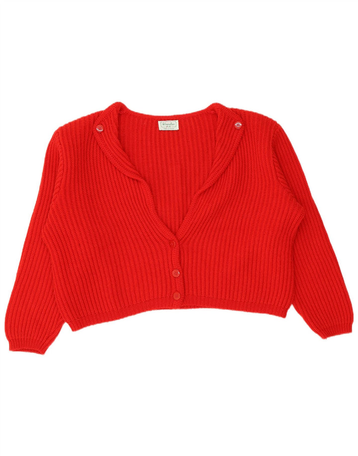 Benetton Womens Crop Oversized Cardigan Sweater IT 48 XL Red Wool