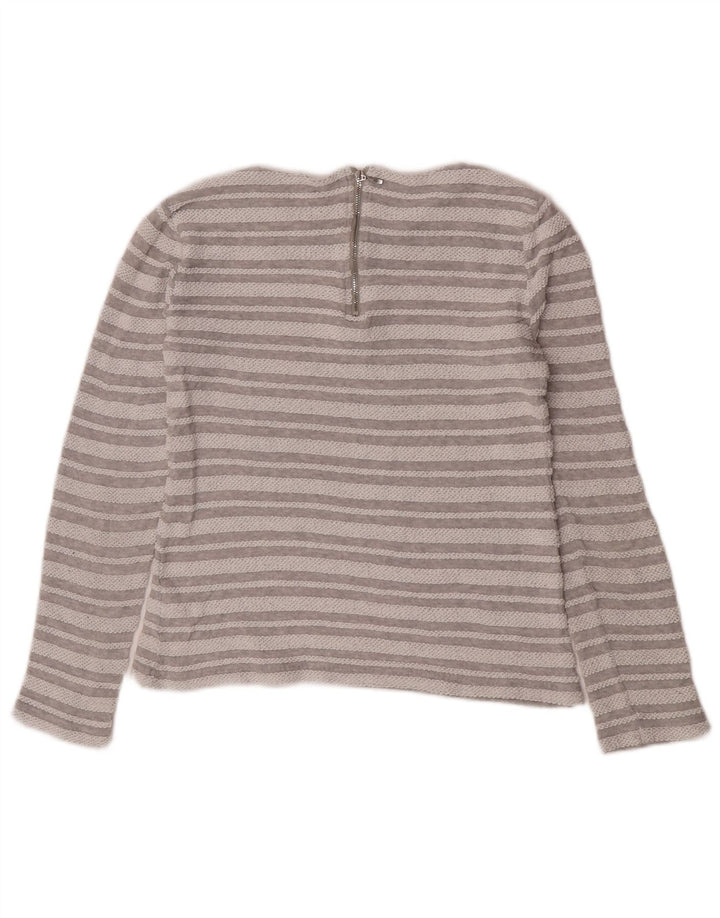 Reiss Womens Crop Top Long Sleeve UK 10 Small Grey Striped Polyester