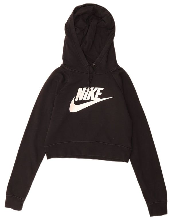 Felpa con cappuccio grafica corta oversize da donna Nike UK 6 XS cotone nero