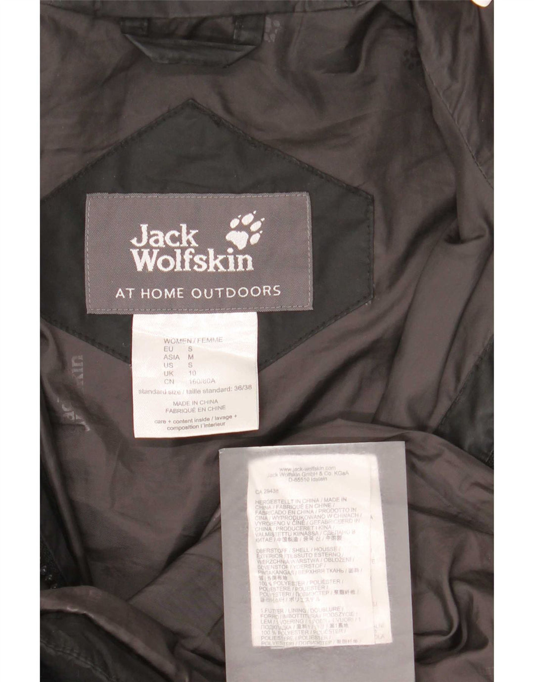 Jack Wolfskin Dame Hætte Polstret Frakke UK 10 Small Black Polyester
