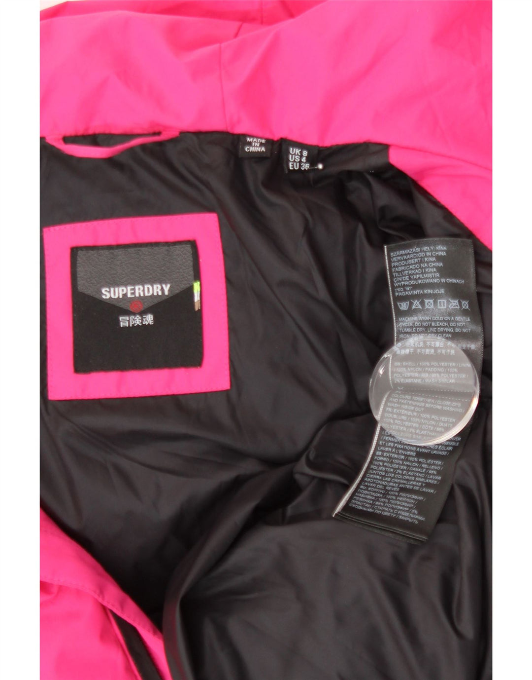 SUPERDRY Womens Hooded Padded Jacket UK 8 Small Pink Polyester Vintage Superdry and Second-Hand Superdry from Messina Hembry 