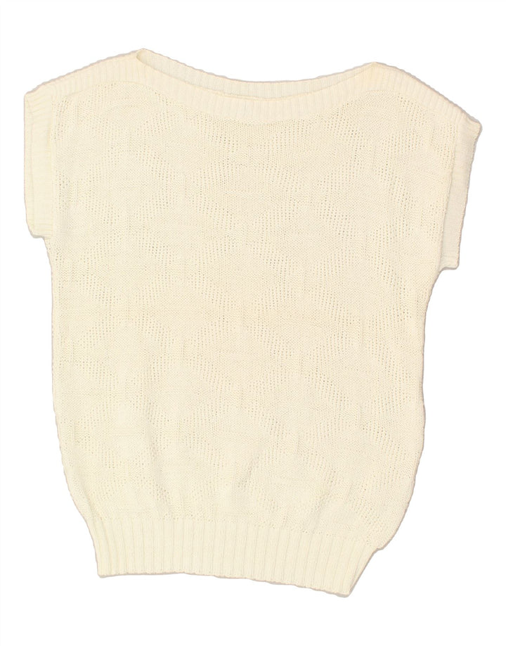 VINTAGE Womens Sleeveless Boat Neck Jumper Sweater UK 14 Medium Off White | Vintage Vintage | Thrift | Second-Hand Vintage | Used Clothing | Messina Hembry 