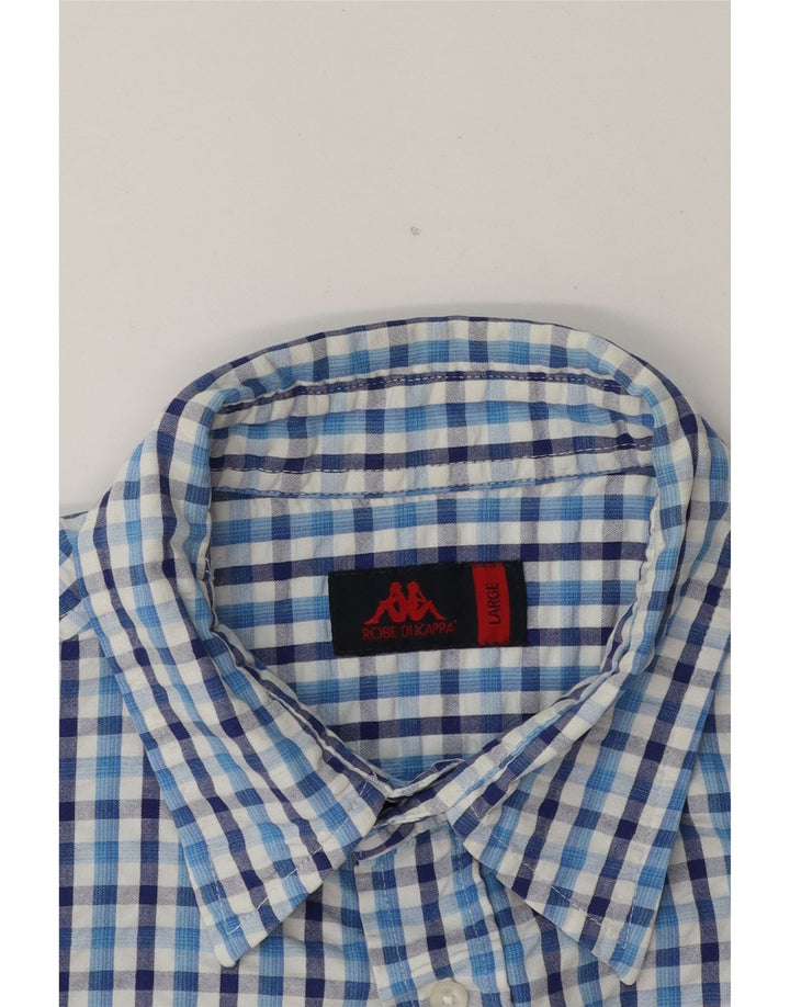 KAPPA Mens Short Sleeve Shirt Large Blue Check Vintage Kappa and Second-Hand Kappa from Messina Hembry 
