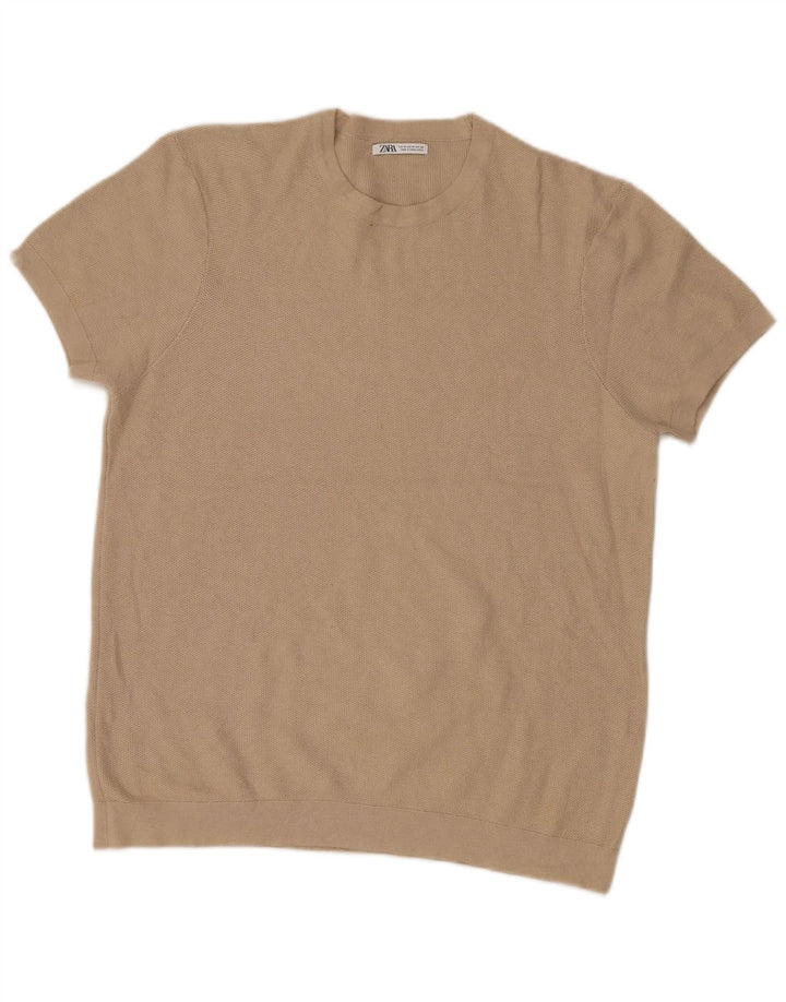 Kurzärmliger Pullover mit Rundhalsausschnitt von Zara für Herren in Mittelbeige