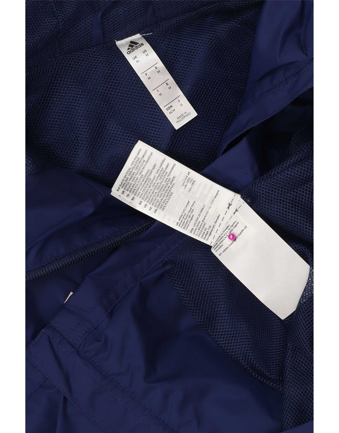 Adidas Mens Graphic Hooded Rain Jacket UK 38 Medium Navy Blue Polyester