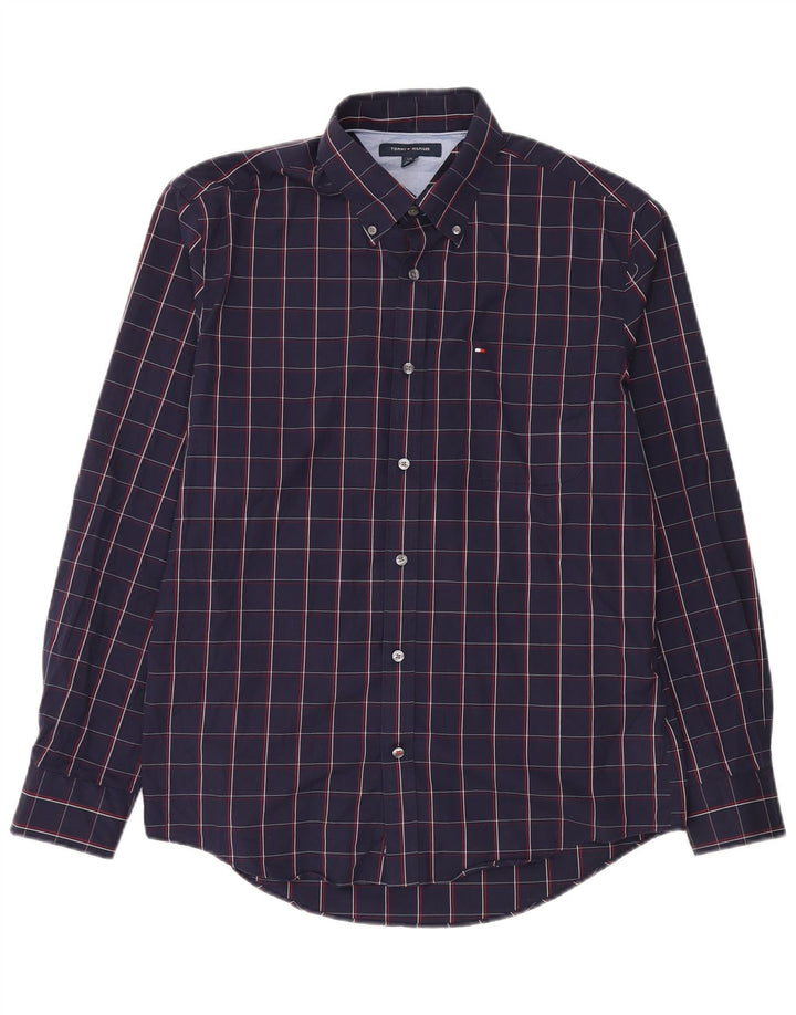 Tommy Hilfiger Mens Shirt Large Navy Blue Check Cotton