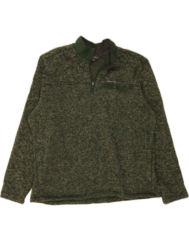 EDDIE BAUER Mens Zip Neck Sweatshirt Jumper 2XL Green Polyester Vintage Eddie Bauer and Second-Hand Eddie Bauer from Messina Hembry 