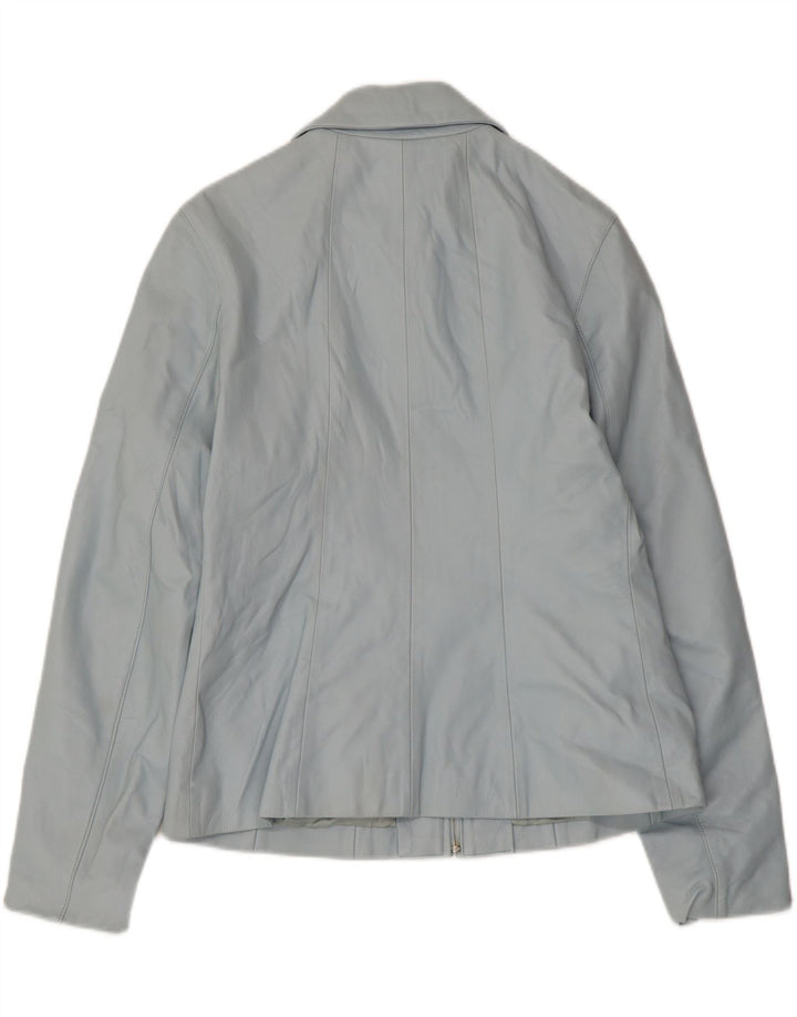 VINTAGE Womens Leather Jacket IT 46 Large Blue Leather