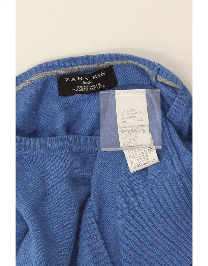 ZARA Mens Crew Neck Jumper Sweater Medium Blue Viscose