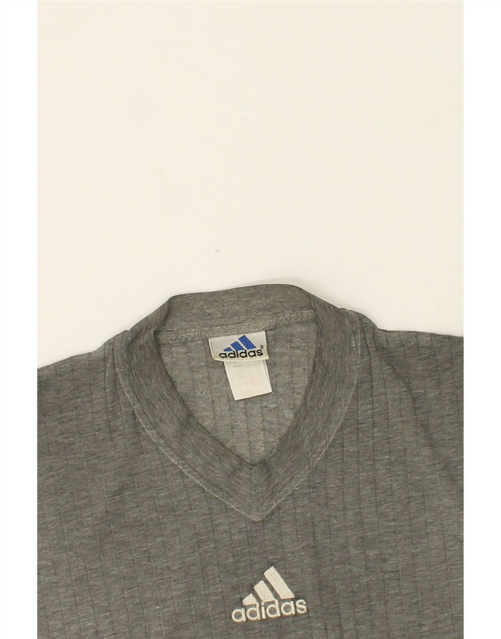 ADIDAS Mens T-Shirt Top Large Grey Striped Vintage Adidas and Second-Hand Adidas from Messina Hembry 