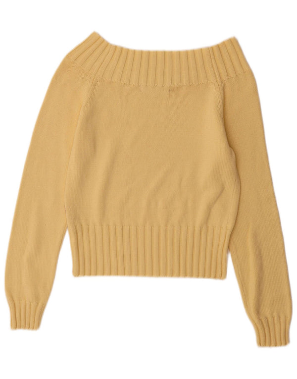 Vintage Dame Off Shoulder Sweater UK 12 Medium Gul Bomuld