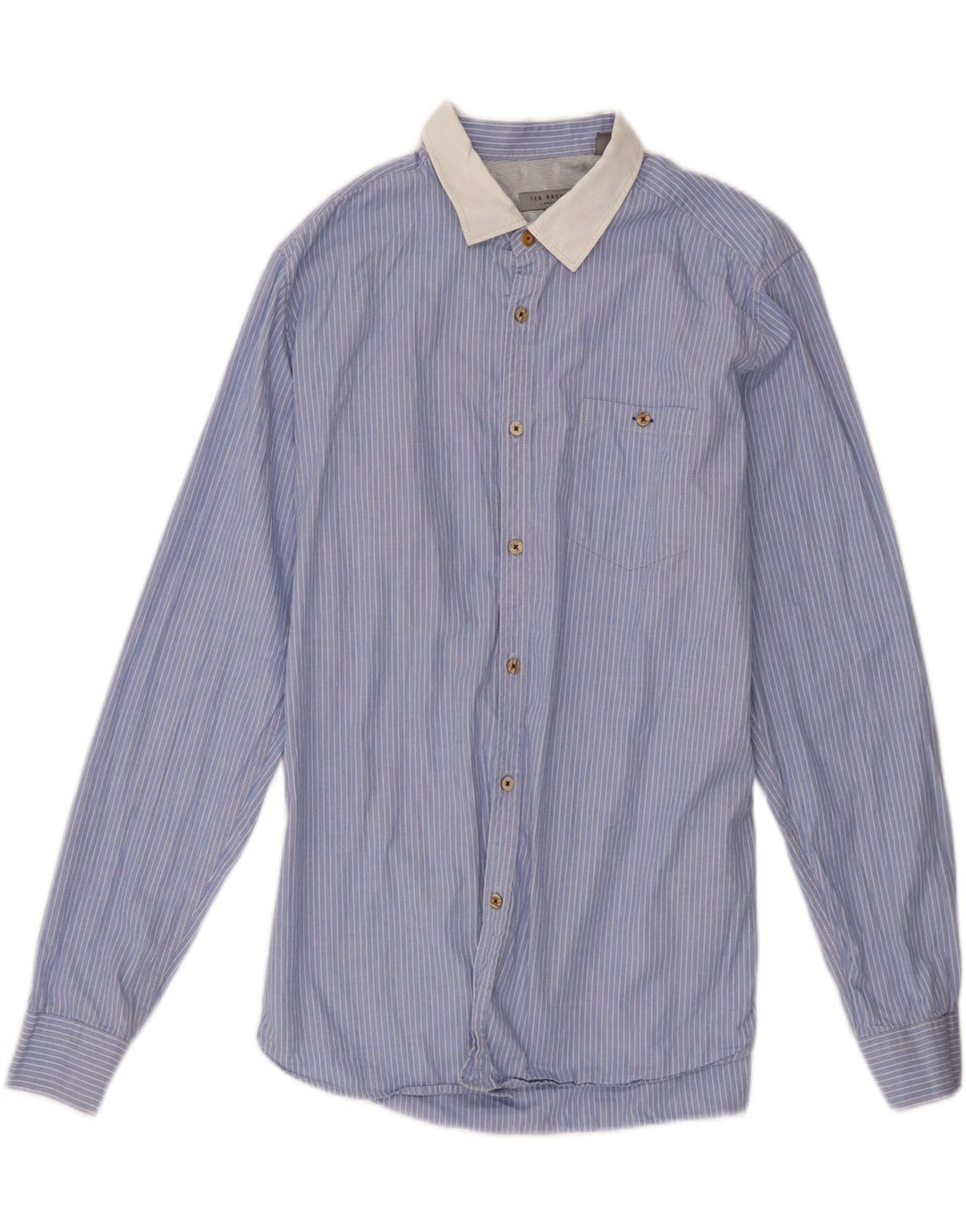 Ted Baker Mens Shirt Size 5 XL Blue Pinstripe Cotton