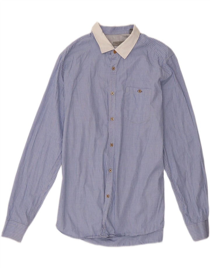 Ted Baker Mens Shirt Size 5 XL Blue Pinstripe Cotton