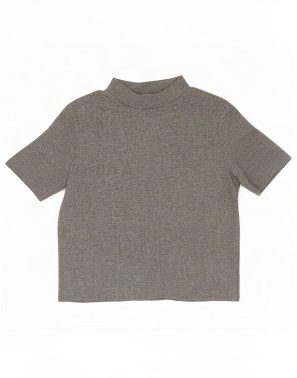 Zara Γυναικείο T-Shirt Trafaluc Crop Top UK 14 Medium Grey Polyester