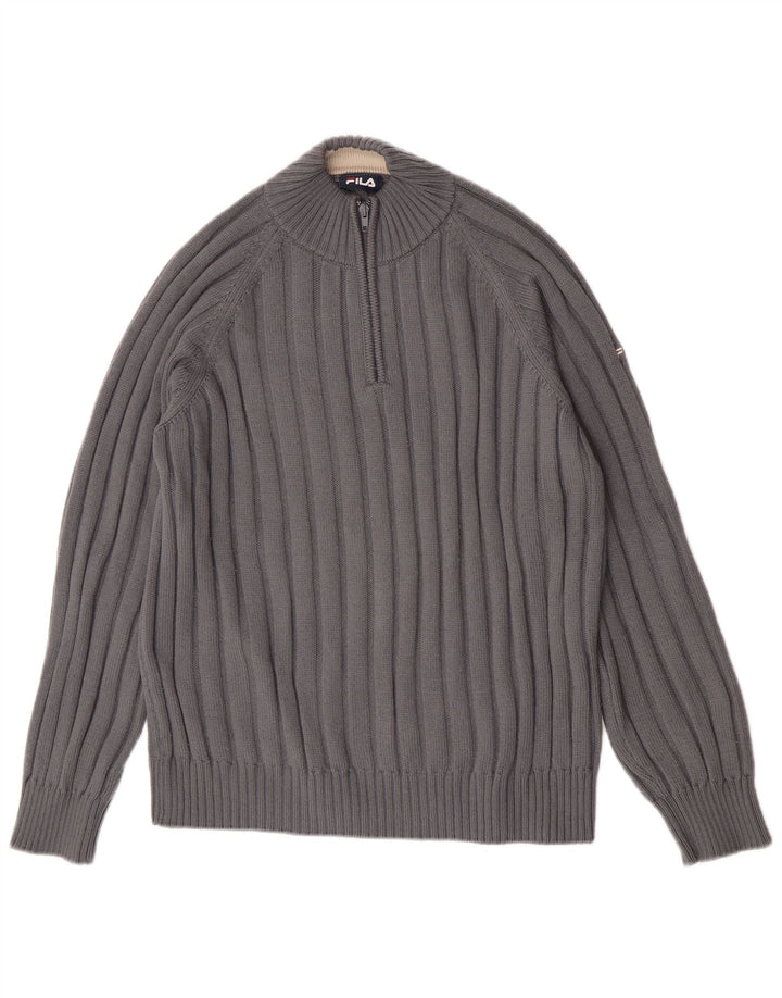 Fila Herren-Pullover mit Reißverschluss am Hals, große graue Merinowolle