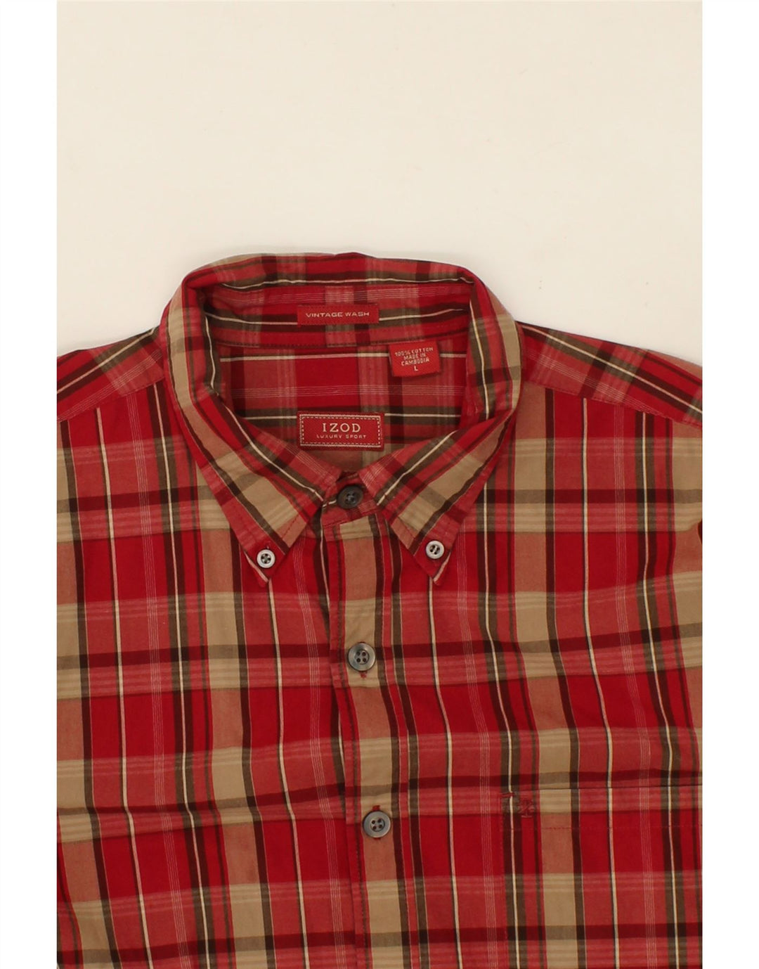 IZOD Mens Shirt Large Red Check Cotton Vintage Izod and Second-Hand Izod from Messina Hembry 