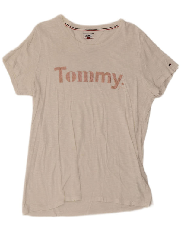 T-shirt grafica da donna Tommy Hilfiger Top UK 18 XL cotone bianco