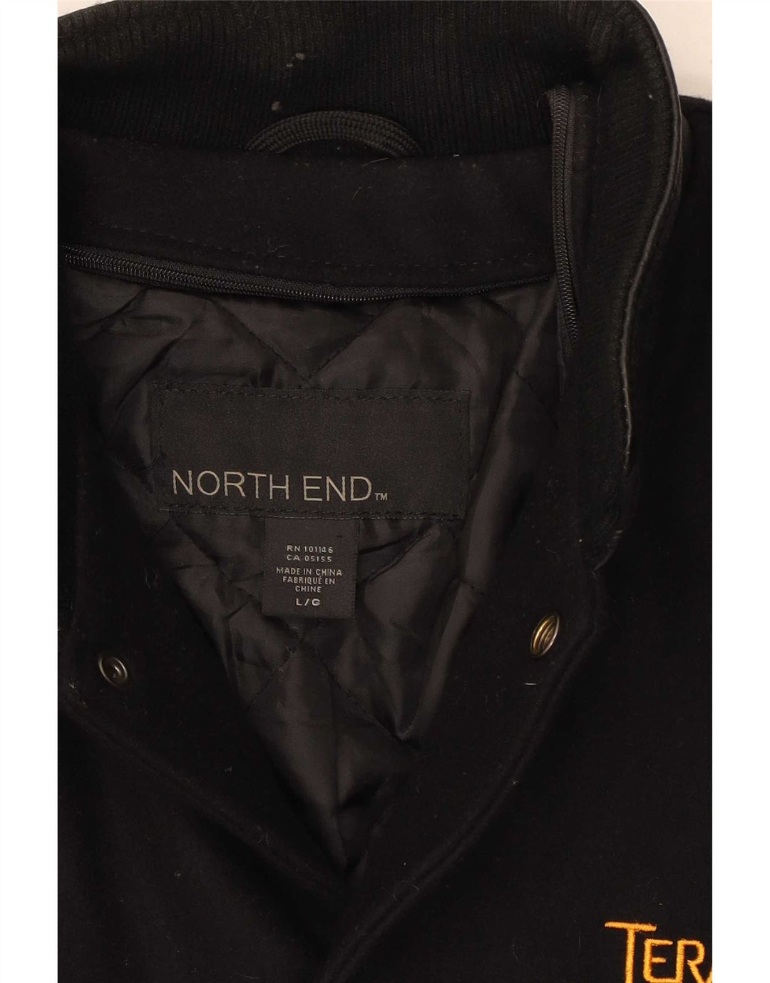 North End Mens Varsity Jacket UK 40 Large Black Wool