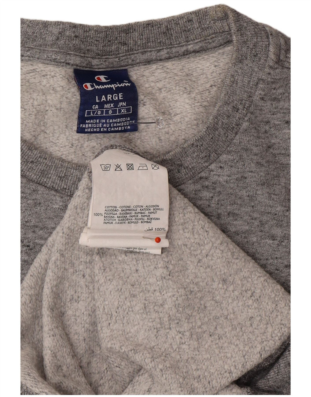 CHAMPION Mens Graphic Sweatshirt Jumper Large Grey Flecked Cotton