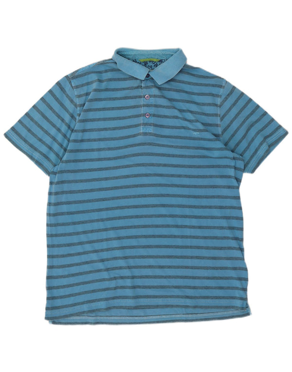 Camel Active Mens Polo Shirt Large Blue Striped Cotton