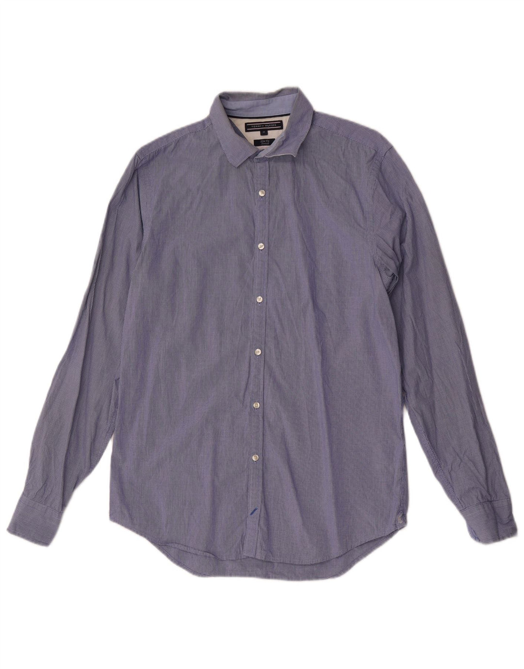 Tommy Hilfiger Mens Slim Fit Shirt Medium Blue Gingham Cotton