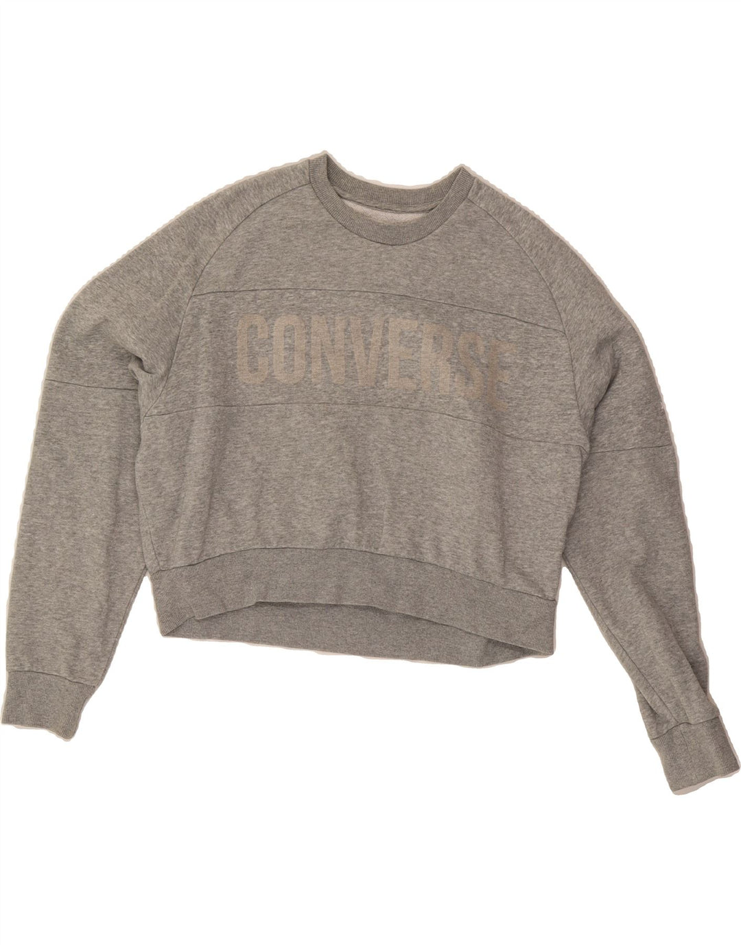 CONVERSE Womens Oversized Crop Graphic Sweatshirt Jumper UK 14 Medium Grey Vintage Converse and Second-Hand Converse from Messina Hembry 