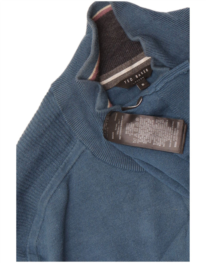 Ted Baker Pull col zippé pour homme Taille 6 2XL Bleu Viscose