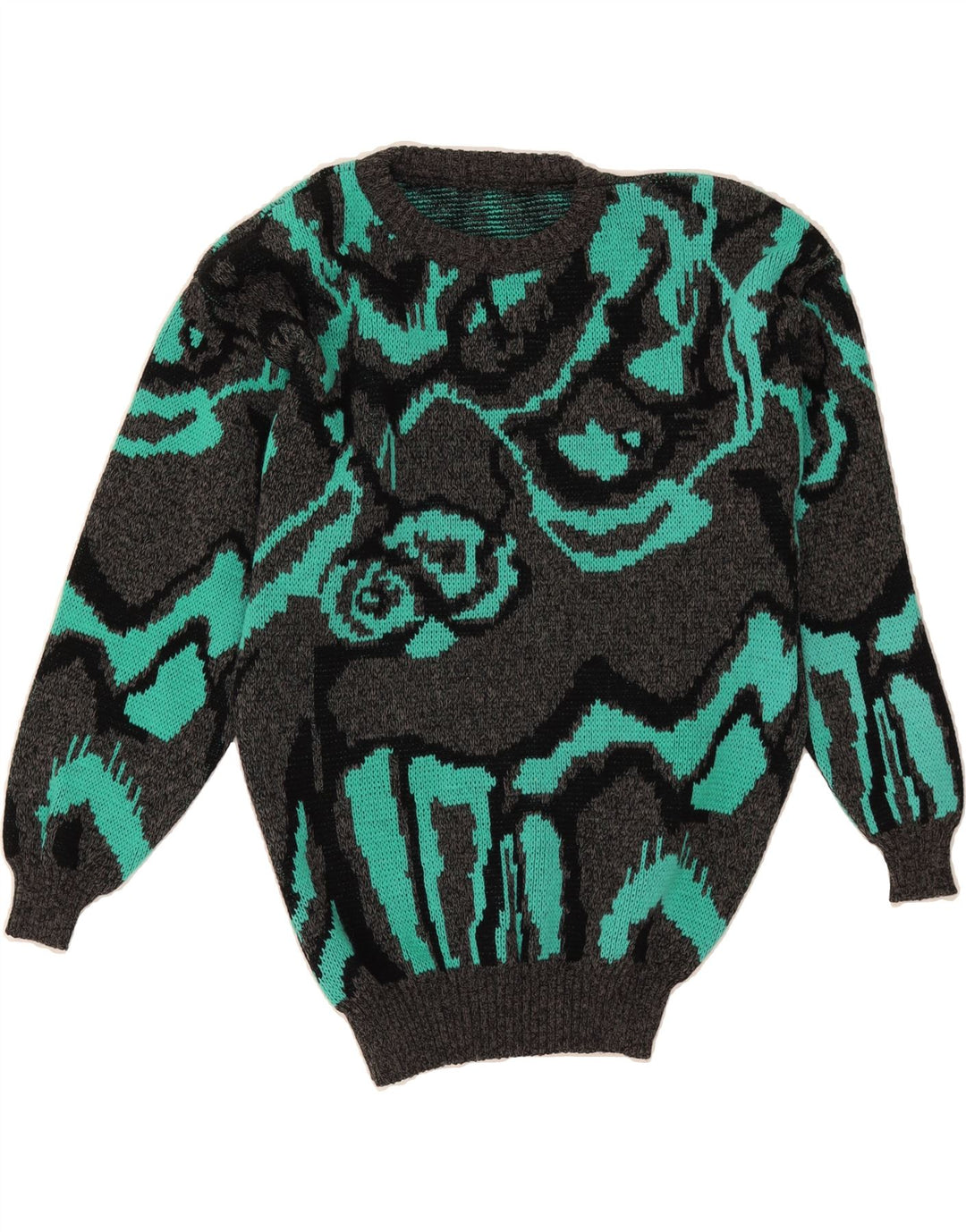 VINTAGE Womens Abstract Pattern Crew Neck Jumper Sweater UK 16 Large Grey Vintage Vintage and Second-Hand Vintage from Messina Hembry 