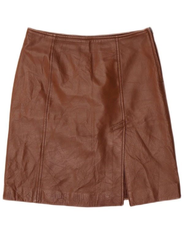 Vintage Womens Leather Skirt UK 6 XS W26 Brown
