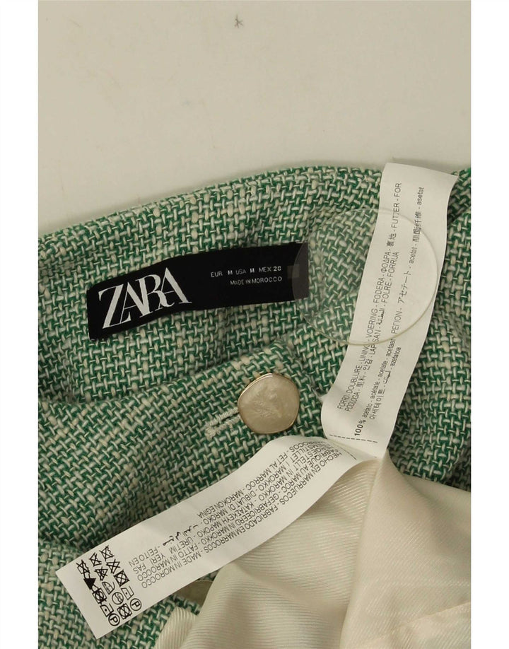 Zara Womens 3 Button Crop Blazer Jacket UK 14 Medium Green Acetate