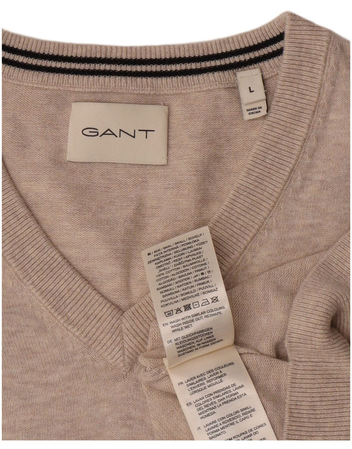 Gant Womens V-Neck Jumper Sweater Large Grey Cotton