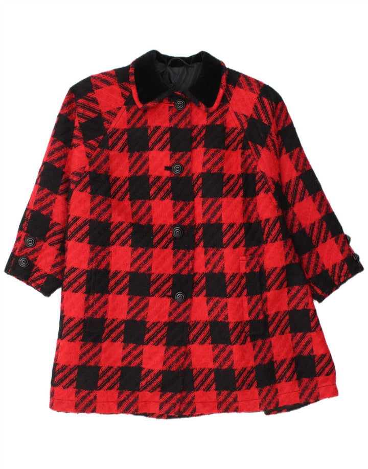 Vintage Womens Oversized Overcoat IT 42 Medium Red Houndstooth Virgin Wool